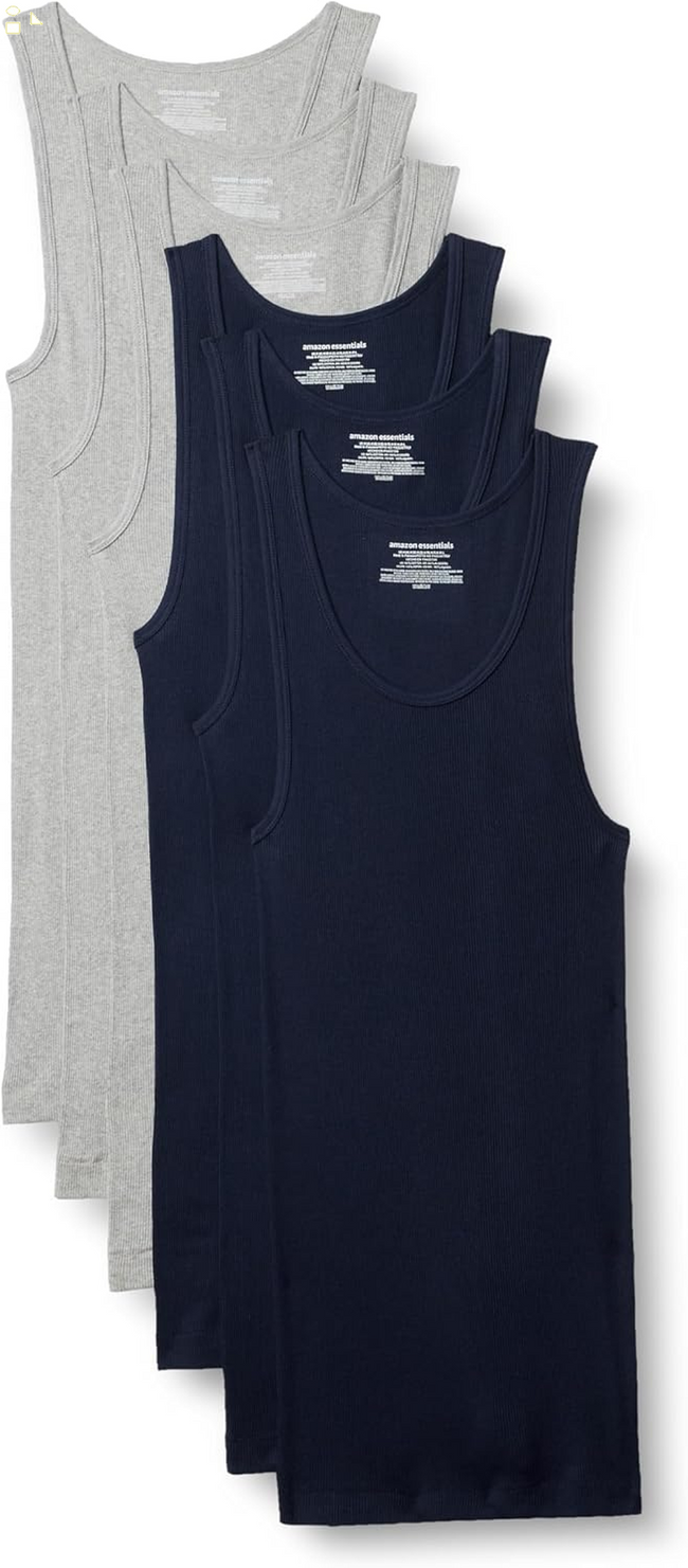 Essentials Men'S Lightweight Breathable Cotton Slim Fit Tank Undershirts, Pack of 6