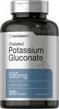 Potassium Gluconate Supplement 595Mg | 300 Count | Chelated Potassium | Vegetarian, Non-Gmo, Gluten Free 