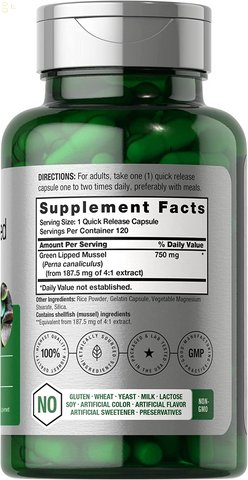 Green Lipped Mussel | 750 Mg | 120 Capsules | from New Zealand | Premium Freeze Dried Mussel Powder | Non-Gmo and Gluten Free 