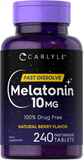 Melatonin 10Mg | 240 Tablets | Berry Flavor Fast Dissolve Tablets | Drug Free Supplement | Vegetarian, Non-Gmo, Gluten Free