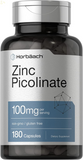 Zinc Picolinate 100Mg | 180 Capsules | High Potency | Non-Gmo, Gluten Free | Zinc Supplement | by