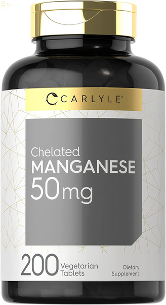 Chelated Manganese | 200 Tablets | Vegetarian, Non-Gmo, Gluten Free Supplement | by