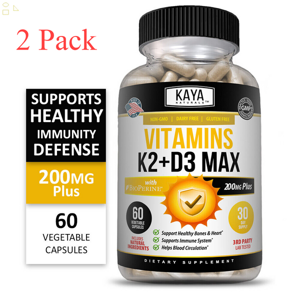 (2 Bottles) Vitamin K2 (MK7) D3 5000 IU Supplement, Bioperine Capsules, Immune