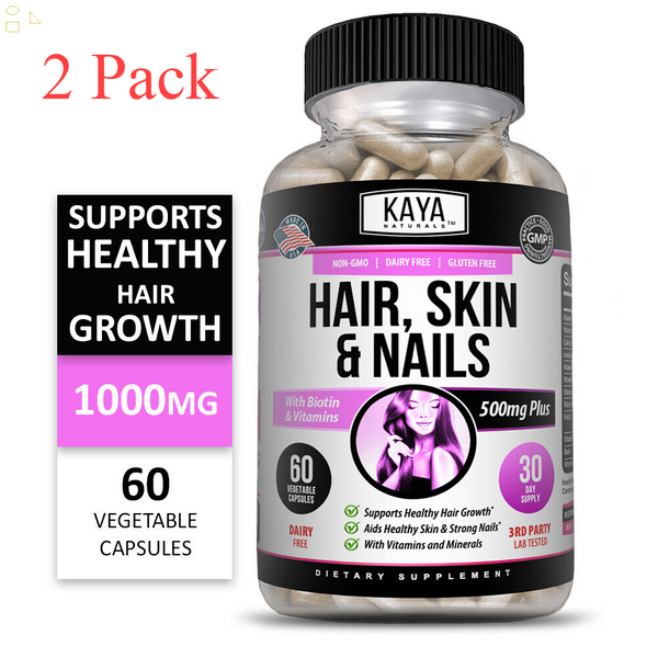 (2 Pack) Hair Skin Nail 60Ct Capsules, BIOTIN, Vitamins, D & B-12, Folic Acid