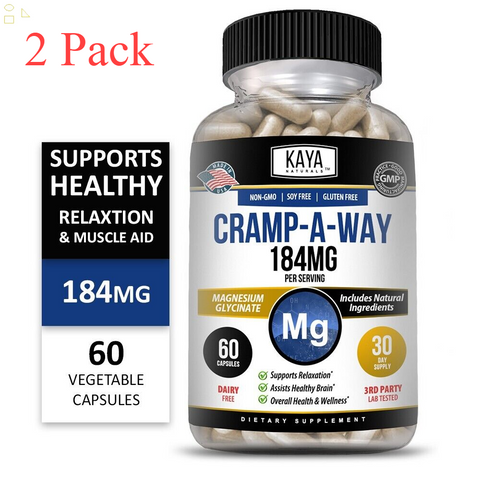 (2 Pack) Cramp-A-Way 60Ct Magnesium Glycinate, Sleep Aid, Joint & Bone Support