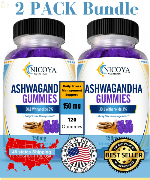 Ashwaganda Gummies for Anxiety, Energy, Mood, Sleep & Stress Relief - 2 PK