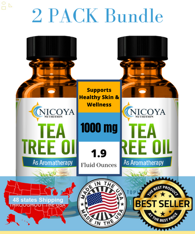 100% Natural Tea Tree Oil 2 Oz Therapeutic Grade Essential Oil - Melaleuca 2 Pk