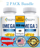 Omega 3 Fish Oil Capsules Small, Triple Strength Joint Support, DHA, EPA 2 Pack