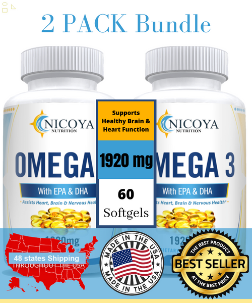 Omega 3 Fish Oil Capsules Small, Triple Strength Joint Support, DHA, EPA 2 Pack