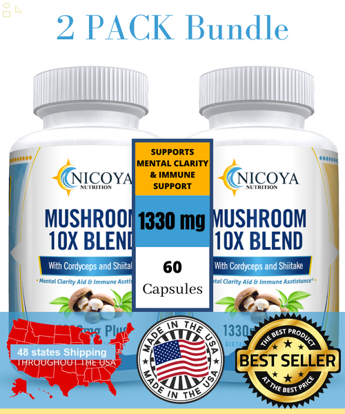 Mushroom 10X Blend Supplement Immune Support W/ Lions & Mane Reishi Pills 2 Pk