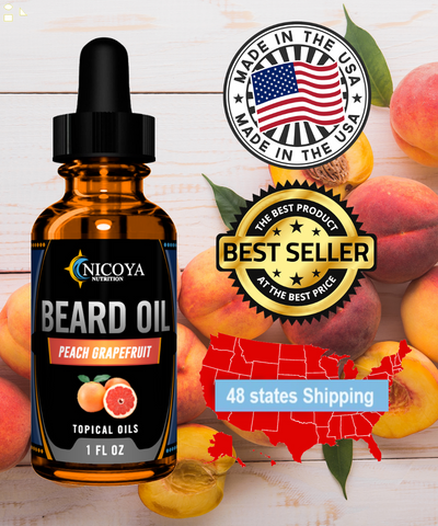 Beard Growth Oil - Fast Growing Facial Hair Oil for Men, Peach Grapefruit