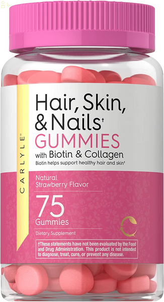 Hair Skin and Nails Vitamins | 75 Gummies | with Biotin and Collagen | Gummy Supplement for Women | Strawberry Flavor | Non-Gmo, Gluten Free