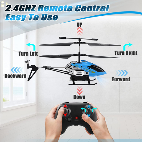 RC Helicopters Automatic Altitude Hold - Remote Control Helicopter Toys: One Key Take-Off/Landing, , LED Light & 3.5 Channel Gyro Stabilizer, Flying Toys - Gift for Boys/Girls Kids Adults, Blue