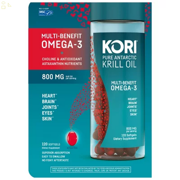Kori Pure Antarctic Krill Oil Multi-Benefit Omega-3 800 mg. (120 Count) | Superior Omega-3 absorption