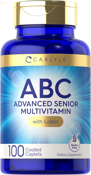 Senior Multivitamin for over 60 | 100 Caplets | with Lutein & Lycopene | ABC Advanced Supplement for Men and Women | Non-Gmo, Gluten Free