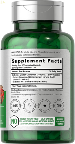 Berberine plus Ceylon Cinnamon | 2000Mg | 120 Veggie Capsules | Vegetarian, Non-Gmo & Gluten Free Supplement | Berberine Complex | by Horbaach