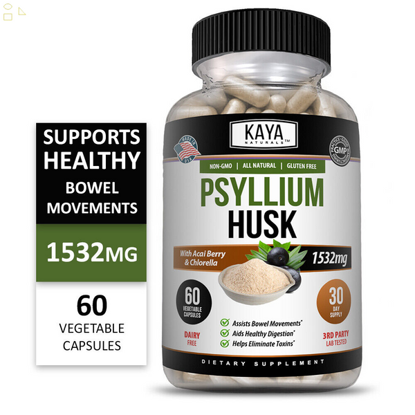 Psyllium Husk+ 60Ct - Colon Cleanse, Detox Toxins, Energy Boost, Weight Loss