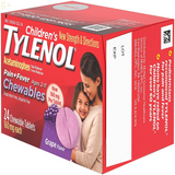 2 Pack Tylenol Childrens Pain plus Fever Chewable Tablets, Grape, 24 Ea,
