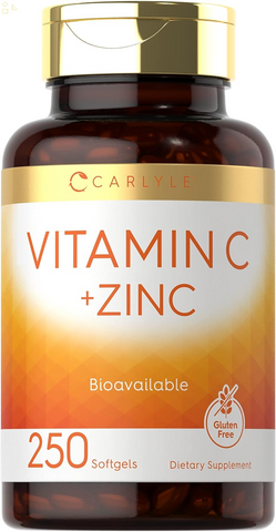 Vitamin C with Zinc | 250 Softgels | Bioavailable Supplement | Ascorbic Acid and Zinc Oxide | Non-Gmo and Gluten Free Formula