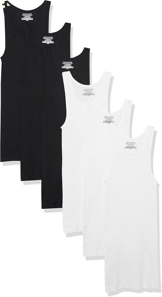Essentials Men'S Lightweight Breathable Cotton Slim Fit Tank Undershirts, Pack of 6