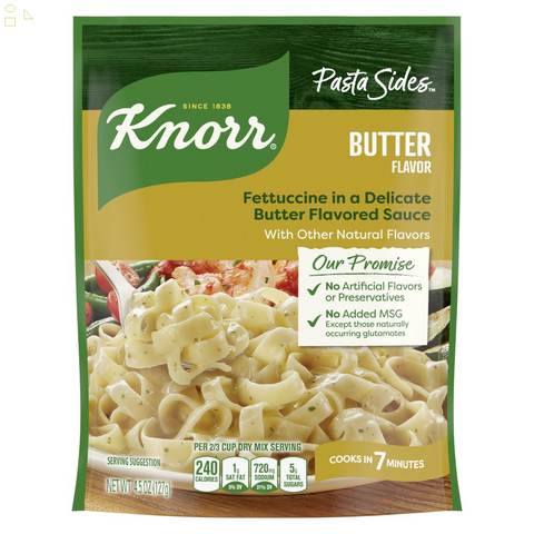 Pack of 2 Knorr Butter Fettuccine Pasta Sides, Cooks in 7 Minutes, No Artificial Flavors, No Preservatives, No Added MSG 4.5 Oz