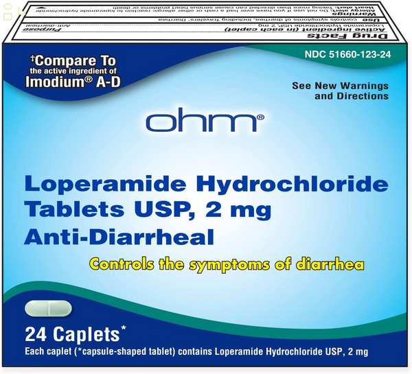 Ohm Loperamide Hydrochloride Caplets, 2 Mg, Anti-Diarrheal, 24 Count