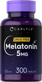 Melatonin 5Mg | 300 Tablets | Drug Free Supplement | Vegetarian, Non-Gmo, Gluten Free