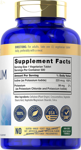 Potassium 99Mg | plus Iodine | 500 Vegetarian Tablets | Non-Gmo and Gluten Free Supplement | by