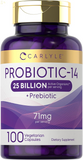 Probiotics 25 Billion CFU | with Prebiotics | 100 Capsules | Vegetarian, Non-Gmo, & Gluten Free Supplement | for Men & Women