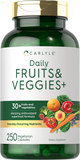 Fruits and Veggies Supplement | 250 Capsules | Made with 32 Fruits and Vegetables | Vegetarian, Non-Gmo, Gluten Free Superfood Formula