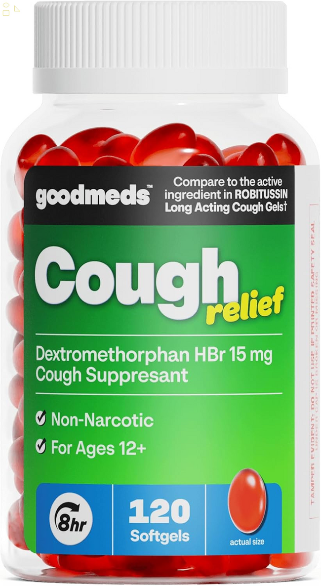 Cough Relief for Adults Softgels Dextromethorphan Hbr (DXM) 15Mg 8Hour, Non-Drowsy, Long-Lasting Bronchial Suppressant for Dry Cough and Chest Congestion (120 Count)