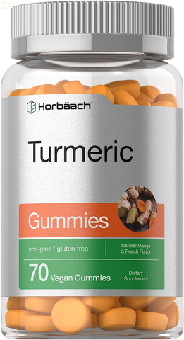 Turmeric Gummies | 70 Count | Mango & Peach Flavor | Turmeric Curcumin with Ginger | Vegan Non-Gmo & Gluten Free Supplement | by