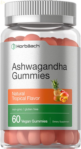 Ashwagandha Gummies for Women and Men | 60 Count | Vegan, Non-Gmo, & Gluten Free Supplement | Natural Tropical Flavor | by