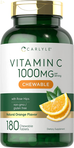 Vitamin C Chewables | 1000Mg | 180 Chewable Tablets | Vegetarian, Non-Gmo, Gluten Free Supplement