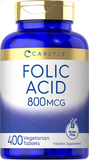 Folic Acid 800 Mcg Tablets | 400 Count | Vegetarian, Non-Gmo, Gluten Free