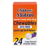 2 Pack Chewable Motrin Children's Dye-Free Ibuprofen Ages 2-11 Pain + Fever Relief Medicine, 24 Chewable Tablets Each