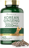 Korean Ginseng Extract Capsules 2000 Mg | 250 Capsules | Non-Gmo and Gluten Free Formula | Standardized Panax Ginseng Supplement