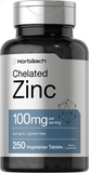 Chelated Zinc Supplement 100Mg | 250 Tablets | High Potency & Superior Absorption | Vegetarian, Non-Gmo, Gluten Free 