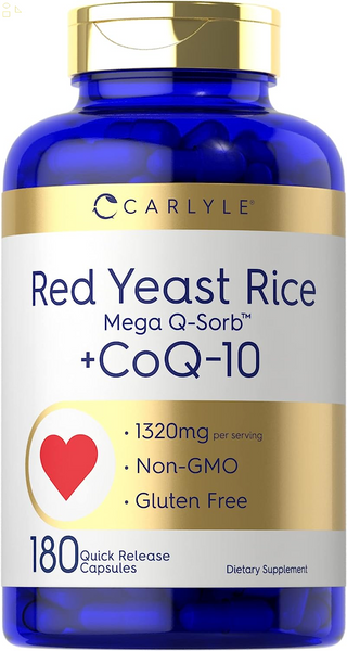 Red Yeast Rice with Coq10 | 1320Mg | 180 Capsules | Mega Q-Sorb | Non-Gmo, Gluten Free Supplement | by