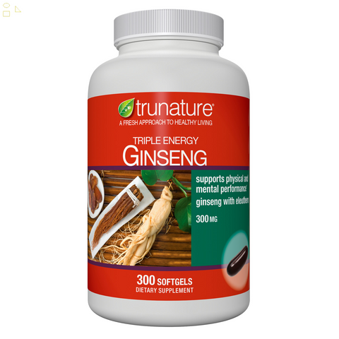 Trunature Triple Energy Ginseng 300 Mg., 300 Softgels  Panax Ginseng 100 mg. American Ginseng 100 mg. Eleuthero 100 mg.