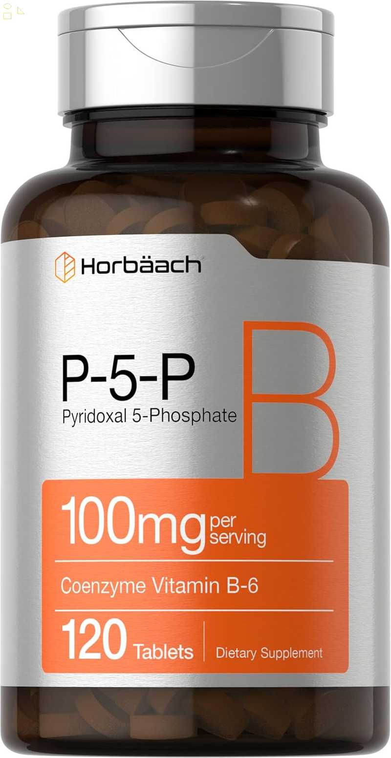 Horbäach P5P Activated Vitamin B6 100Mg | 120 Vegetarian Tablets | Non-Gmo, Gluten Free Supplement | Pyridoxal 5 Phosphate | Coenzyme B6