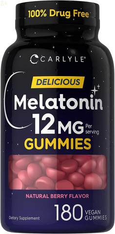 Melatonin Gummies 12Mg | 180 Count | Drug Free | Natural Berry Flavor | Vegan, Non-Gmo, Gluten Free