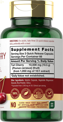 Tart Cherry Capsules | 10,500Mg | 200 Pills | Max Potency | Non-Gmo, Gluten Free | Tart Cherry Juice Extract