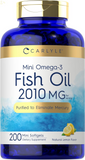 Mini Fish Oil Softgels | 2010 Mg | 200 Omega-3 Pearls | Non-Gmo & Gluten Free Supplement