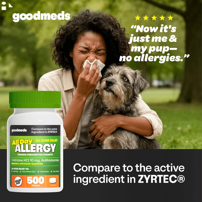 24-Hour Allergy Medicine 500-Count Non-Drowsy Antihistamine for Pollen, Hay Fever, Dry, Itchy Eyes, Allergies | Cetirizine Hcl 10Mg Tablets, Compare to Leading