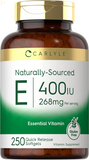 Vitamin E 400 IU | 250 Softgels | Naturally Sourced | Non-Gmo and Gluten Free