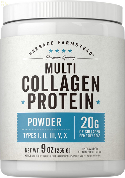 Multi Collagen Protein Powder | 9Oz | Unflavored | Types I, II, III, V, X | 20G of Collagen per Daily Dose | Non-Gmo, Gluten Free | by Farmstead