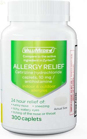 300 Tablets 24-Hour Allergy Medicine Antihistamine for Pollen, Hay Fever, Itchy Eyes, Allergies | Cetirizine Hcl 10Mg | Compare To Zyrtec Active Ingredients  