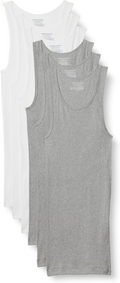 Essentials Men'S Lightweight Breathable Cotton Slim Fit Tank Undershirts, Pack of 6