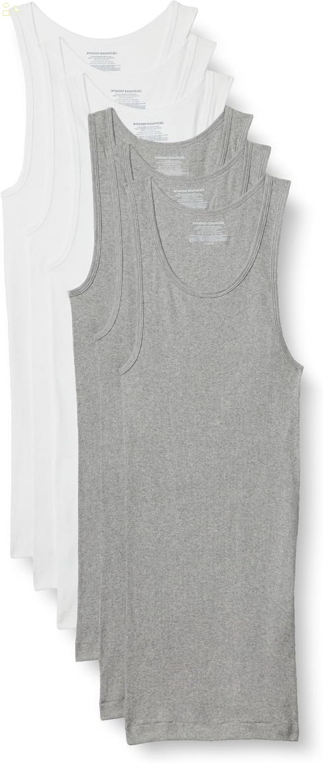Essentials Men'S Lightweight Breathable Cotton Slim Fit Tank Undershirts, Pack of 6